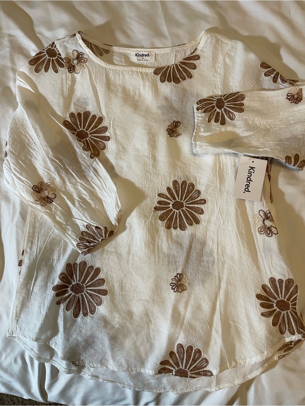 Kindred Cream Long-Sleeve Floral Embroidered Blouse